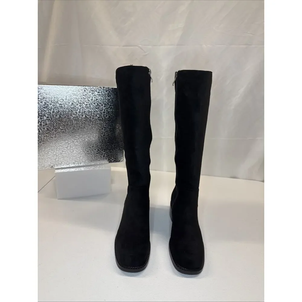 ZJA Women’s Knee High Square Toe Low Heel Boots Black Size 7